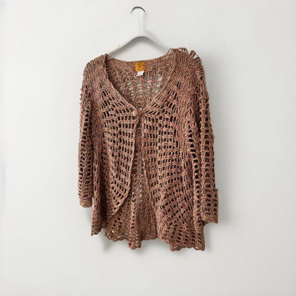 Large Ruby Rd. Pretty Multiple Colored Crocheted Flared Out Shell 3/4 Sleeves - Picture 6 of 8